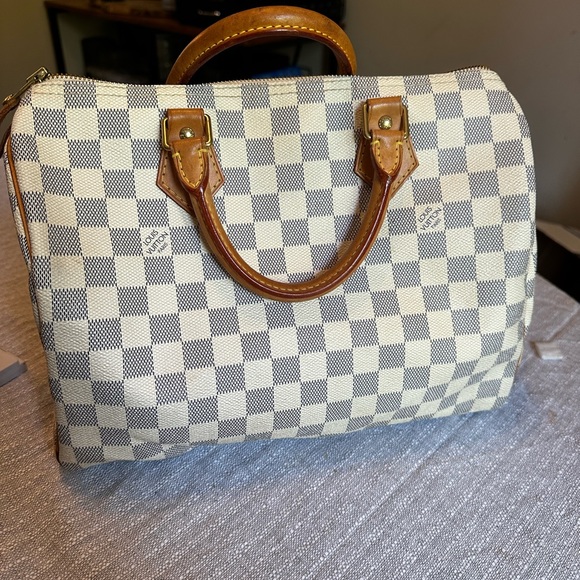 Louis Vuitton LV Hand Bag Speedy 30 White Damier Azur Purse - Picture 6 of 14